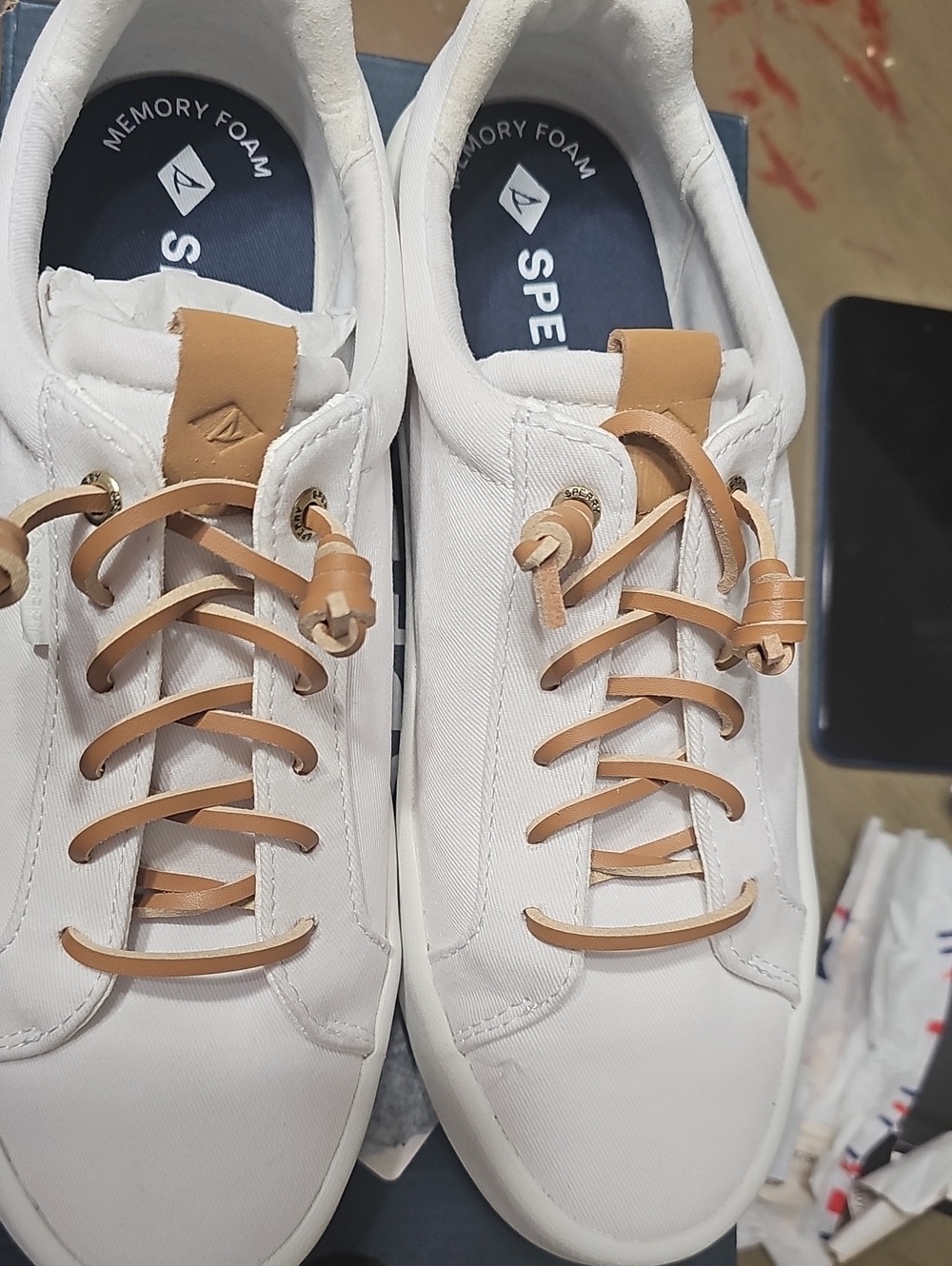 Sperry White Canvas Sneakers with Tan Accents